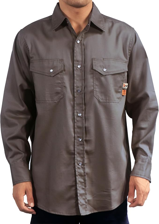 VATRENUS FR Shirts for Men 6.5oz Button Down Flame Resistant 100% Cotton Men's Pre-Washed Fire Retardant Work Shirt