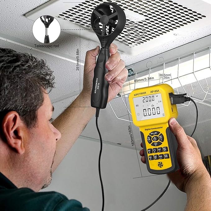 Pro HVAC Anemometer Handheld CFM Meter Wind Speed Meter with USB Data Export to PC Max/Avg/Min Functions for Measuring Wind Speed Air Velocity, Wind Temp AP-856A