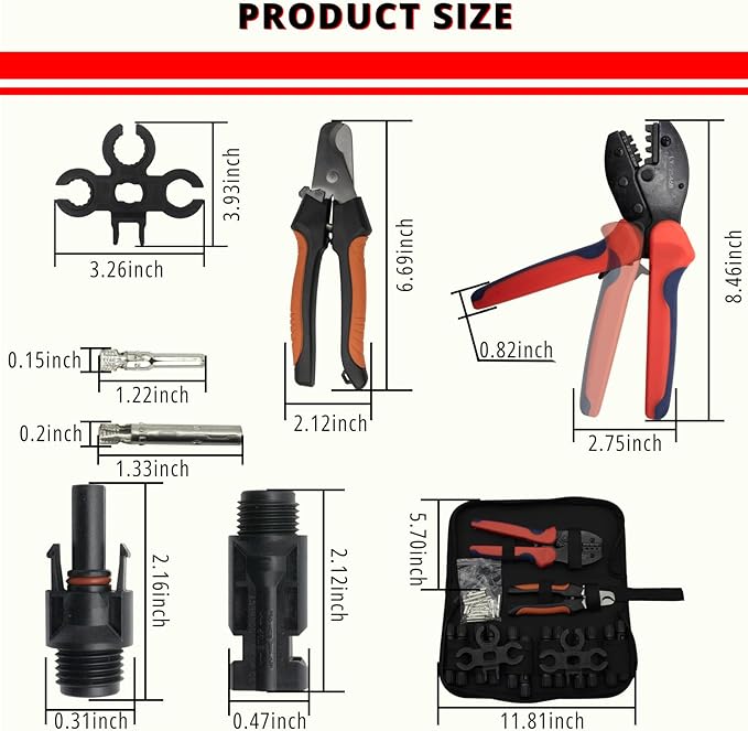 Solar PV Panel Crimping Tool Kit With Wire Stripper, 6 Pairs Solar Connectors, 1 PCS Iron Wire Cable Cutter, 1 Pair Solar Spanner Wrenches