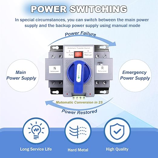 2P 63A 110V Dual Power Automatic Transfer Switch, Generator Changeover Switch 50HZ/60HZ