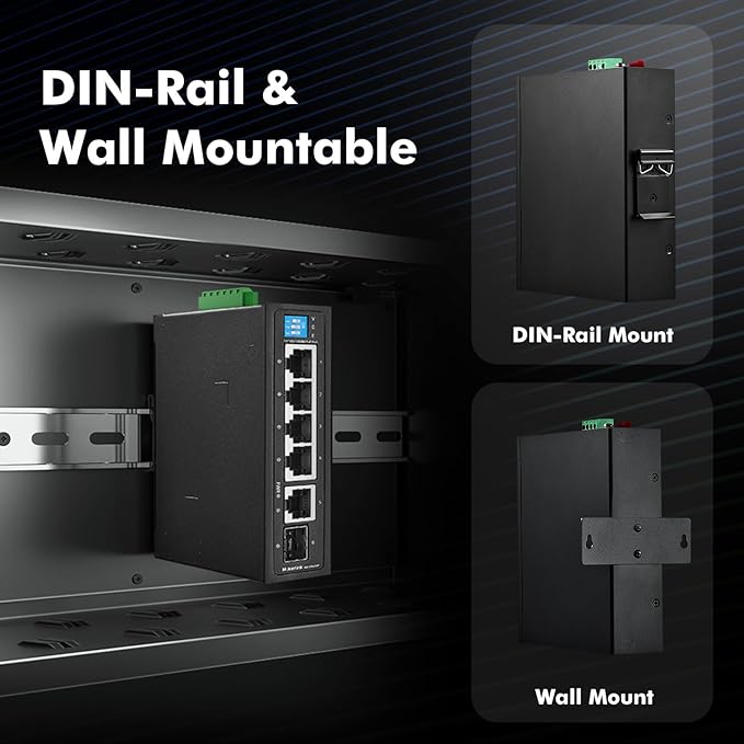 MokerLink 6 Port Industrial Din Rail Gigabit PoE Switch, 4 x 100/1000Mbps PoE Ports,IEEE802.3af/at PoE+, 1 Gigabit Uplink, 1 Gigabit SFP, Metal DIN-Rail & Wall Mount Ethernet Switch