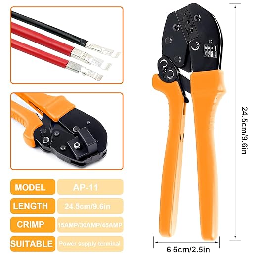 Tnisesm 100Pcs 15/30/45Amp Power Connectors, AWG10-20 Quick Disconnect Connect Battery Connector Modular Power Connectors Sets with Crimping Tool DC Power Crimper Ratchet Pliers