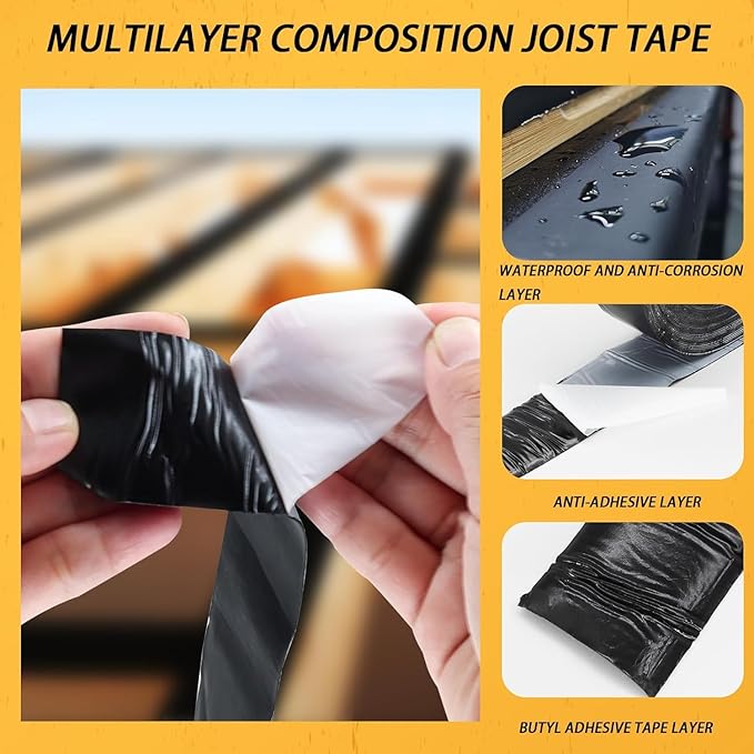 4 Pack Joist Tape for Decking 1-5/8"×50', Weather-Resistant Deck Butyl Joist Tape,Waterproof Joists Tape for Flashing Deck Joists and Beams Building Joists