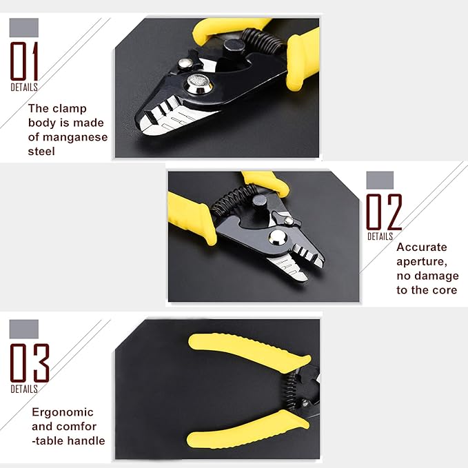 6" Fiber Optic Stripper 3 Hole,Precision Wire Cutter/Wire Stripper for Installers and Electricians,Safe¬ Hurt nm Cable Wire Fiber Strippers with Small Adjustment Wrench