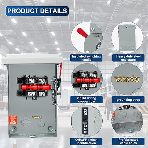 2P 60Amp 120V/240V General Duty Safety Switch，Disconnect Switches Box，Quick Disconnect Safety Switch