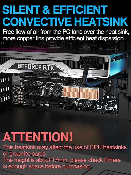 JEYI Copper M.2 HeatSink, Passive Nvme SSD Heatsinks with Copper Fins - Finscold Q80