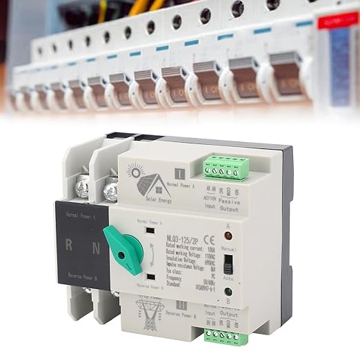 Power Automatic Transfer Switch 2P 110V 100A Mini ATS Generator Changeover Switch for Emergency Backup Power Transfer Din Rail Mount