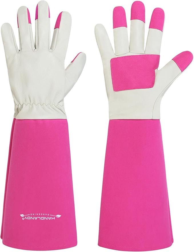 HANDLANDY Rose Pruning Gardening Gloves for Men & Women, Thornproof Long Gauntlet Gloves, Pigskin Leather - Breathable & Durability (Large)