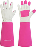 HANDLANDY Rose Pruning Gardening Gloves for Men & Women, Thornproof Long Gauntlet Gloves, Pigskin Leather - Breathable & Durability (Small)