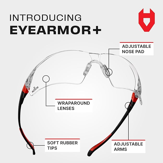 NoCry Clear Safety Glasses for Men and Women with Anti-Fog and Scratch Resistant Wrap Around Lenses, Adjustable Temples and Nose Pads — ANSI Z87 Certified Protective Eyewear with 100% UV Shielding