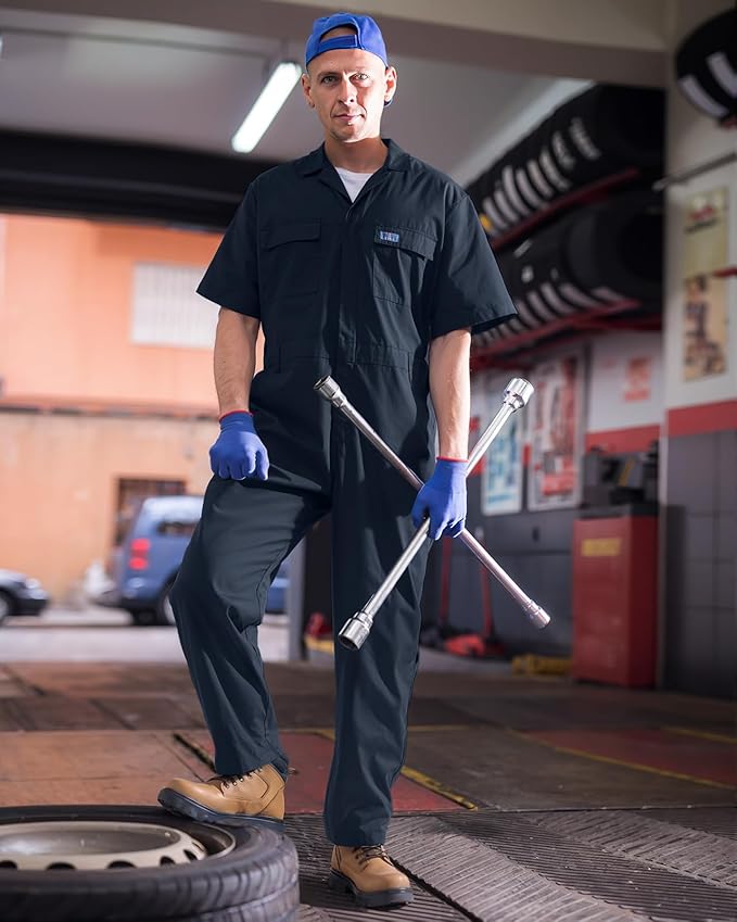 HISEA Coveralls for Men Short Sleeve, Mens Lightweight Mechanic Work Jumpsuit with Pockets, Stain & Wrinkle Resistant