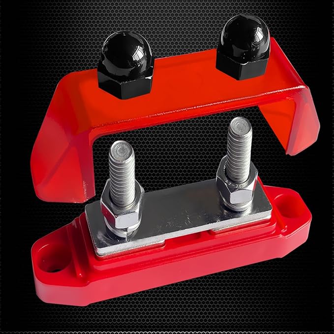 Ampper 1/4" Power Distribution Block Bus Bar 12V 150A, Dual Studs M6 Busbar Battery Junction Post Distribution Block for Car and More (W/Cover, Red and Black)