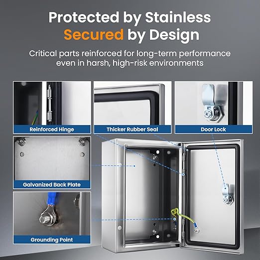 QILIPSU 304 Stainless Steel Electrical Box IP65 Waterproof Steel Project Enclosure Lockable Weatherproof Electric Junction Box for Indoor & Outdoor Use 14"x10"x6"