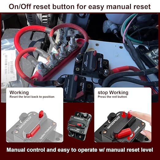 Circuit Breaker DC 12V-48V Fuse Manual Reset for Boat Trolling Motor Marine ATV Trailer Vehicles Stereo Audio Electronic Battery Solar System Protection (300Amp)