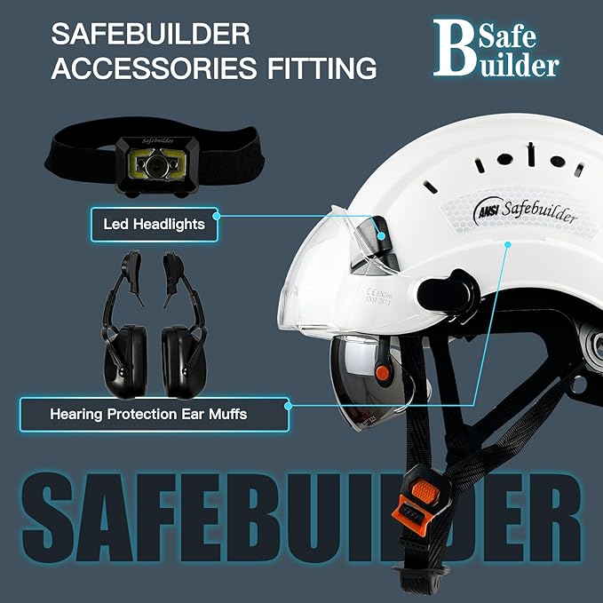 Construction Safety Helmet with Build-in Visor ABS Hard Hat with Visor Adjustable Ventilation Hardhats Work Head Protection ANSI/ISEA Z89.1