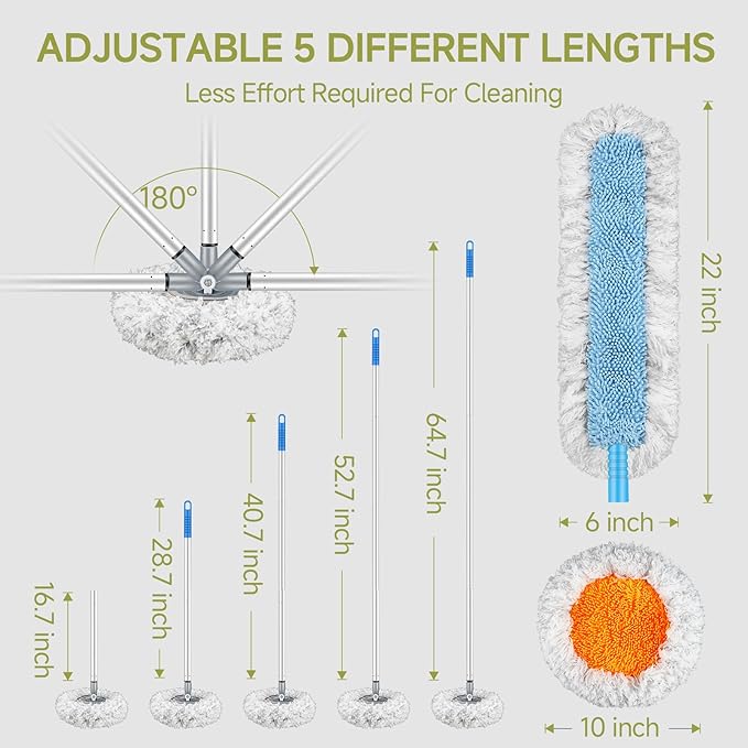 RV Awning Cleaning Mop, Extendable Pole Awning Mop Tool for Camper, Awning Cleaner for RV Canopy with Bendable and Cleaning Brush Head
