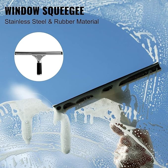 Solar Panel Cleaning Brush Pole Water Fed Window Cleaning Pole - Aluminum 3-in-1 Outdoor Window Cleaner with Squeegee - Effective Cleaning Tool for Glass and Solar Panels