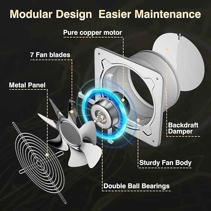 8 inch Exhaust Fan, Kitchen Exhaust Fan for Wall, Potable Window Exhaust Fans, 576CFM Wall mounted Bathroom Fan with Check Valve for Kitchen, Workshop, Basement (Silver)