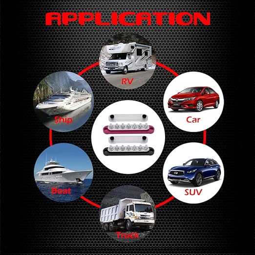 7 x M6 (1/4") Studs Power Distribution Block Bus Bar 12V, Ampper 5.9" HD 150A Marine BusBar Battery Distribution Block W/Cover for Car Boat Solar (Red)