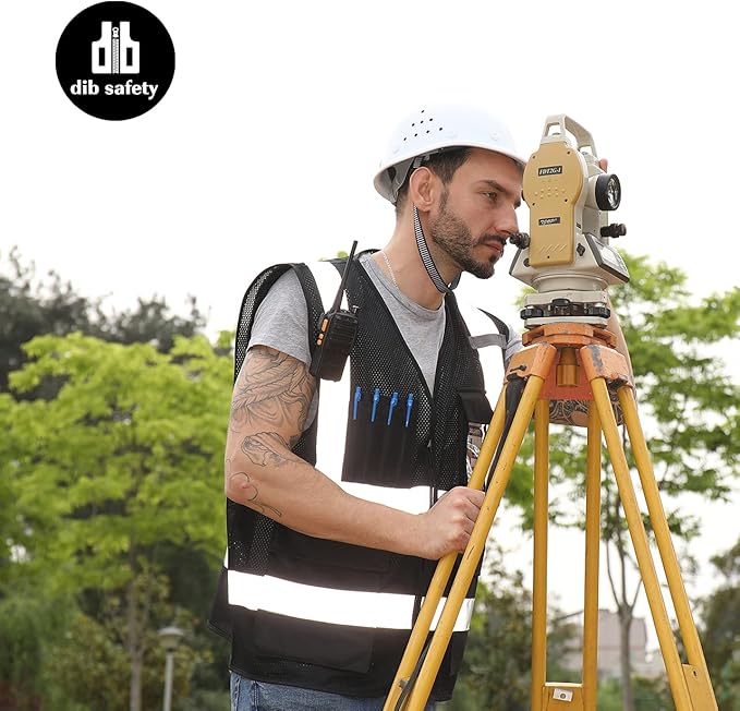 Dib Safety Reflective Vest ANSI Class 2, High Visibility Vest with Pockets and Zipper, Construction Work, Hi Vis