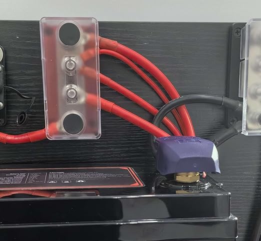 Busbar Copper 300A 12V-48V DC, 4 x 5/16” Posts Battery Terminals Bus Bar, Red Positive Power Distribution Block with Cover for Car RV Solar Truck Marine