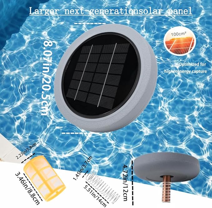 Solar Pool Ionizer - Enhanced with Latest Solar, 90% Less Chlorine, for Pools up to 45,000 Gal, Technology & Longer-Lasting Anode, Reduces Chlorine- Mineral-Based Pool Cleaning Device （Gray）