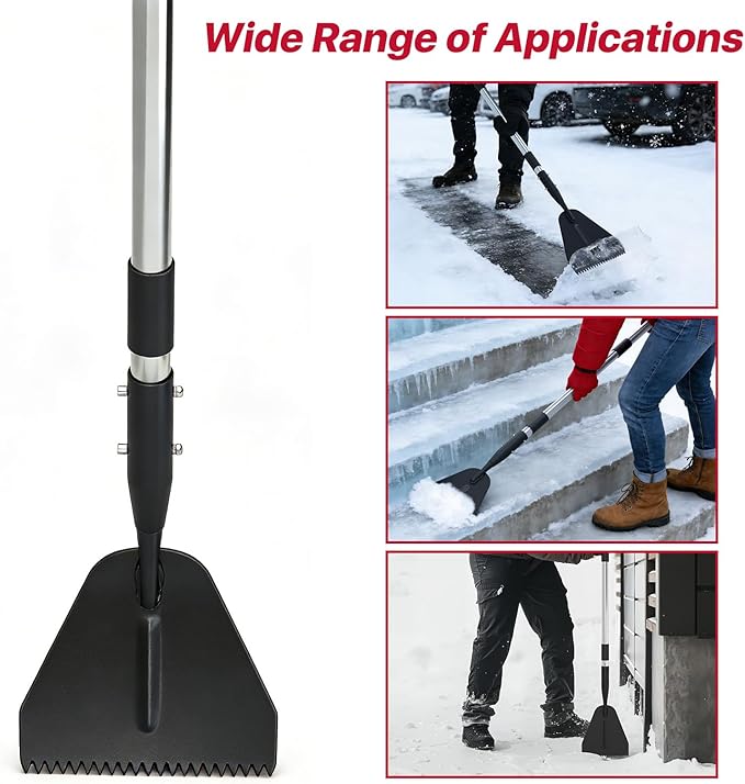 Ice Scraper with Saw-Tooth Edge - Heavy Duty Ice Chopper for Driveway, Sidewalk, Serrated Blade for Ice Breaking Tool, Effortless Removal of Thick Ice, Ice Scraper Chopper with 62-inch Long Handle