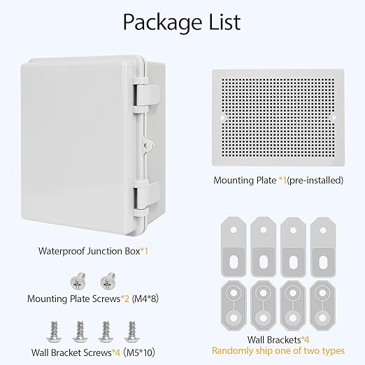 Junction Box ABS Plastic IP65 Waterproof Dustproof Universal Electrical Enclosure, Hinged Shell Outdoor and Indoor Usage Project Box, 8.7"x 6.7" x 4.3"(220x170x110mm), Grey