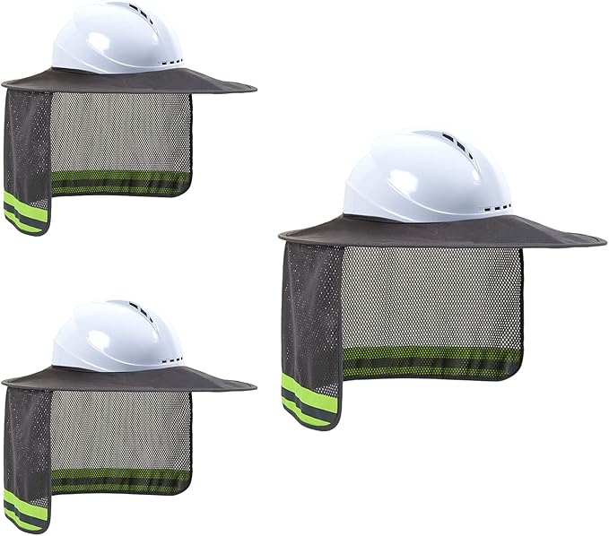 Hard Hat Sun Shade, High Visibility Sun Visor Neck Shade with Reflective Strip, Full Brim, Man & Woman (Hard Hat Not Included), Grey, 3 Pack