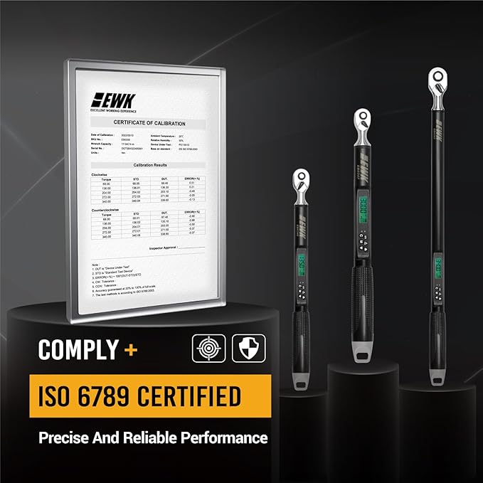 EWK 3/8" Drive Digital Angle Torque Wrench 5-100 ft-lbs (6.8-135 Nm), with LED Display & Audible Buzzer, for Small Car Repairs