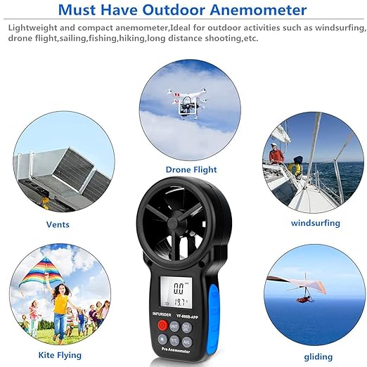Digital Wireless Anemometer with APP via Bluetooth, Handheld Wind Speed Meter Wind Gauge for Measuring Wind Velocity/Temperature with Backlit, Max/Min/Avg(INFURIDER YF-866APP)