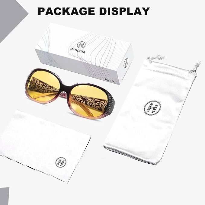 HAOLOTA Night Vision Driving Glasses Women Anti Glare Polarized, Wrap Around Nighttime Safety Glasses UV Protection