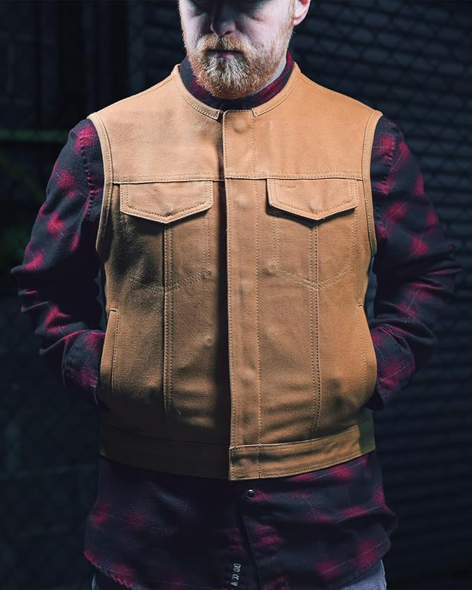 First Mfg Co - Lowside - Mens Motorcycle Biker Riding Canvas, Leather, Twill, Perforated Leather Vest