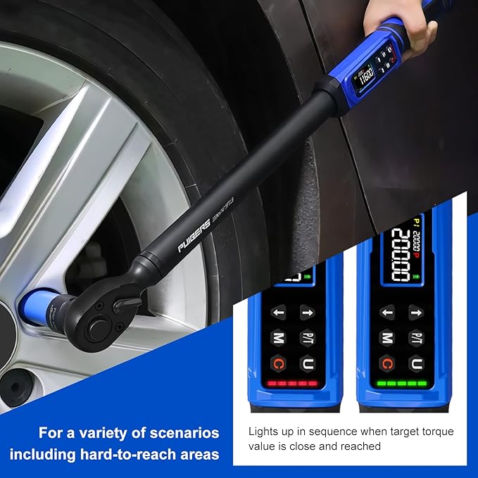 1/2" Digital Torque Wrench 2.2-147.5 Ft.lb/ 3-200 Nm， Digital Electronic Torque Wrench ±1% Accuracy, 5 Units LCD Screen with Buzzer & LED Alarm for Cars,Motorcycles,Bicycle