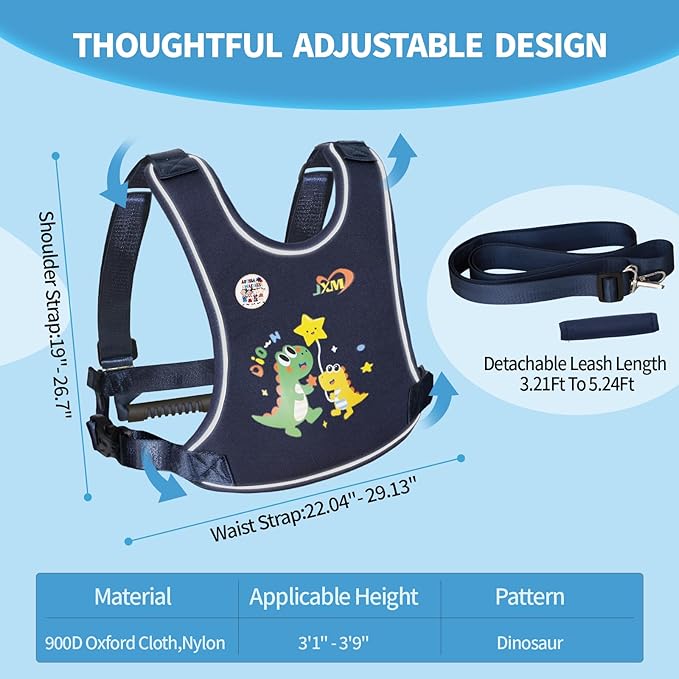 Safety Walking Harness for Kids 3-6, Anti-Elopement Vest Harness for Autism Special Needs ADHD, Reflective Leash with Grab Handle for Autistic, Active Children, Adjustable Tether for Travel and Crowds