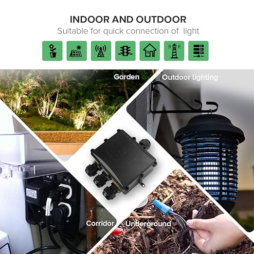 4 Way Electrical Junction Box, La Vane IP68 Waterproof 4 Way Cable Connector Lighting Connector Electric External Coupler, Cable Gland Ø 4-14mm