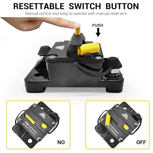 60A Waterproof 60 Amp Circuit Breaker Box for Trolling Motor Marine Boat ATV Vehicles Stereo Audio Solar Battery System with Manual Reset Inline Fuse IP67 60 Amp Breaker 12-48V DC