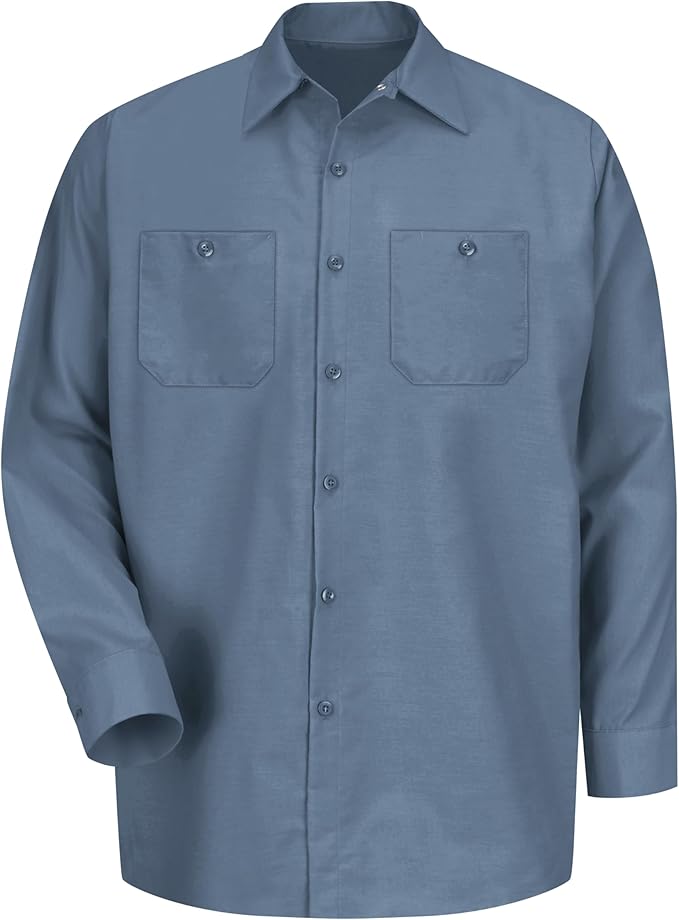 Red Kap Men's Long Sleeve Industrial Work Shirt | Moisture Wicking Button Up, Wrinkle Resistance Fights Fading & Stains