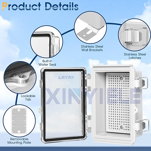 Waterproof Outdoor Project ABS Plastic Junction Box IP67 Weatherproof Dustproof Enclosure with Hinged Cover, Mounting Plate,Wall Brackets for Power Project (Clear,5.9"x3.9"x2.8")