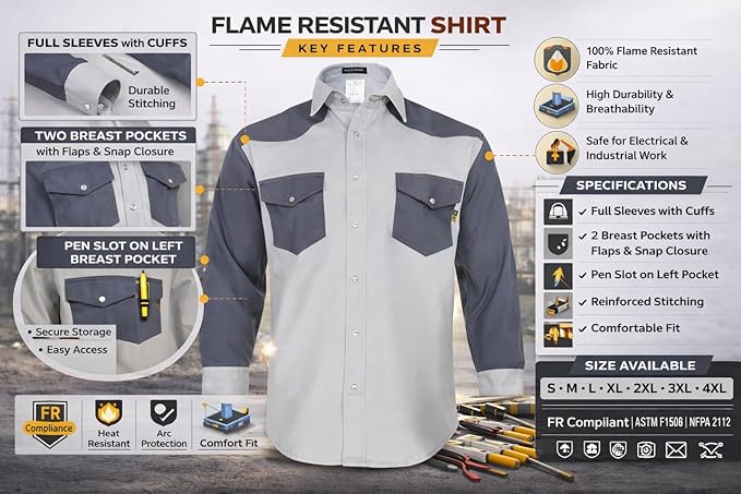 Just In Trend │Flame Resistant FR Shirt - 88/12 - Western Style - Two Tone
