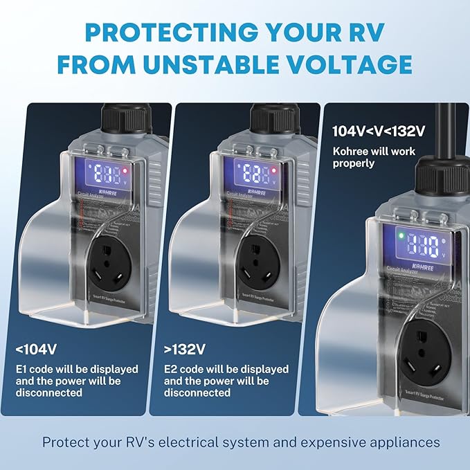 Kohree RV Surge Protector 30 Amp 10000 Joules with High/Low Voltage Protection, Smart 30 Amp RV Surge Protector Waterproof, Circuit Analyzer w/LED Display for RV Camper, Auto Shut Off