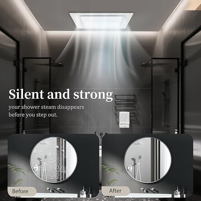 Bathroom Exhaust Fan 12" Panel Ultra Quiet without Light（10x10 Mount）, 1.0 Sone 130CFM, 4" Duct for Bathroom/Garage/Home