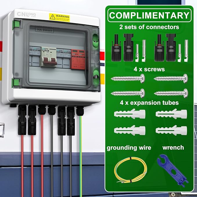 2 String Solar PV Combiner Box IP65 2 in 1 Out DC500V 63A Circuit Breaker with Surge Protector and 30A PV Fuse,Solar Disconnect Switch Outdoor Waterproof for Solar Panels System
