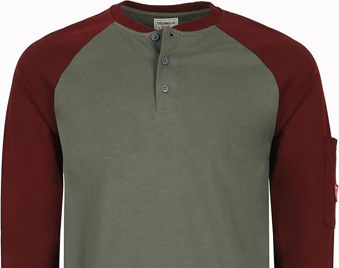 TICOMELA FR T Shirt Flame Resistant Shirt 5.5oz 100% Cotton Light Weight Workwear Men's Long Sleeve Henley Shirts