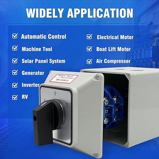 125A Rotary Changeover Switch with Master Switch Exterior Box, 2-Way 3NO 3NC 660V 3 Position 3 Phase 12 Terminals, Universal Selector Switch Enclosure Box IP65 125/D303.3D