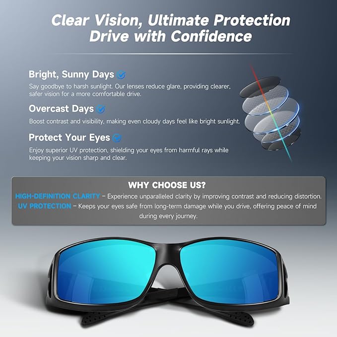 Night Driving Glasses Night Vision Glasses Fit Over Glasses Polarized Anti-Glare UV400 Gift for Men Women