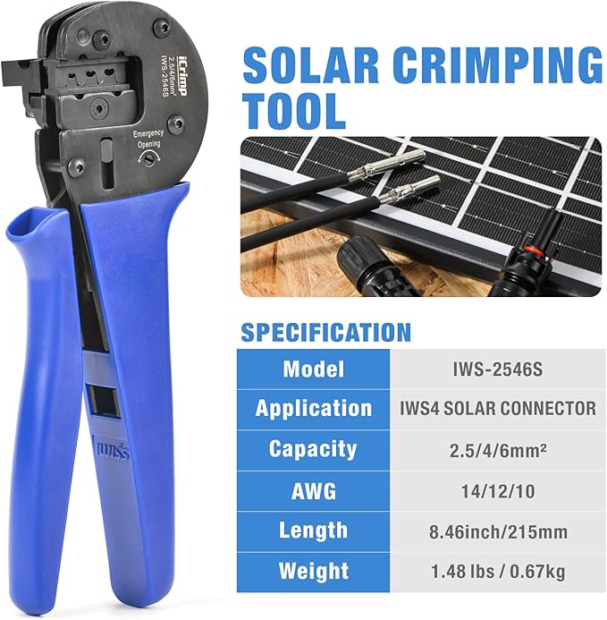 iCrimp Solar Crimping Tool Kit for Solar Panel Installation, All in One Solar Tool Set with Solar Crimper, Wire Cutter, Wire Stripper and Solar Connector Spanners