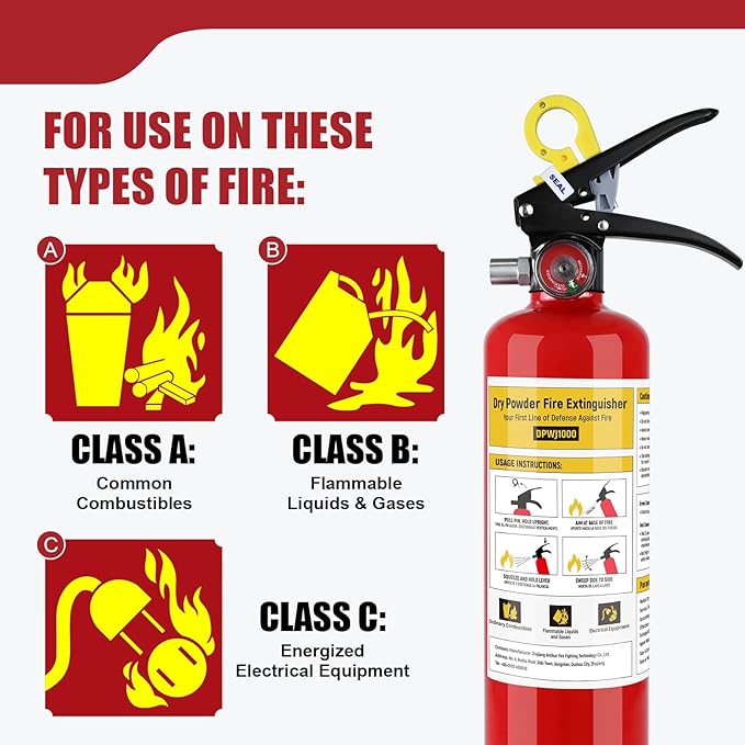 ABC Fire Extinguisher for Home - 2.2lb, Dry Powder Fire Extinguisher, 1A:10-B:C Rated, Certified for Car/House/Kitchen/Truck/Marine/Boat/Vehicle/utv/rv, 1 PACK