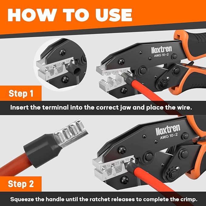 Crimping Tool for Sleeves Ferrule Terminals and Pin Cord End - AWG 10-2 Ratcheting Wire Crimper Tool - Ratchet Wire Terminal Crimping Pliers, for Larger Diameter Ferrules Connectors