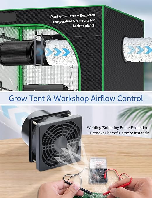 Wathai 80mm 12V DC Axial Exhaust Fan Small Fume Extractor with AC Plug, Dual Ball Speed Controller – for Soldering, 3D Printer Enclosure, Ventilation, DIY Cooling